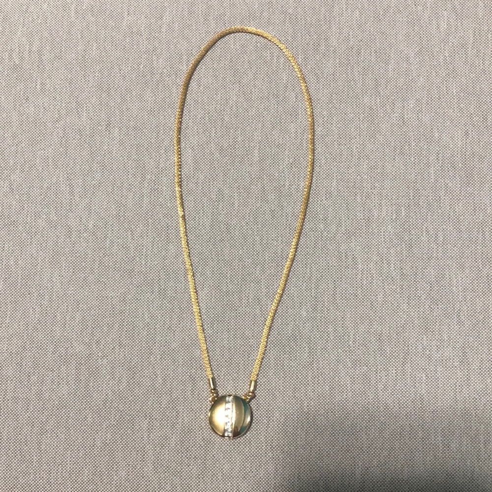 Tubular Mesh Chain with Crystal Linear Disc Pendant Necklace